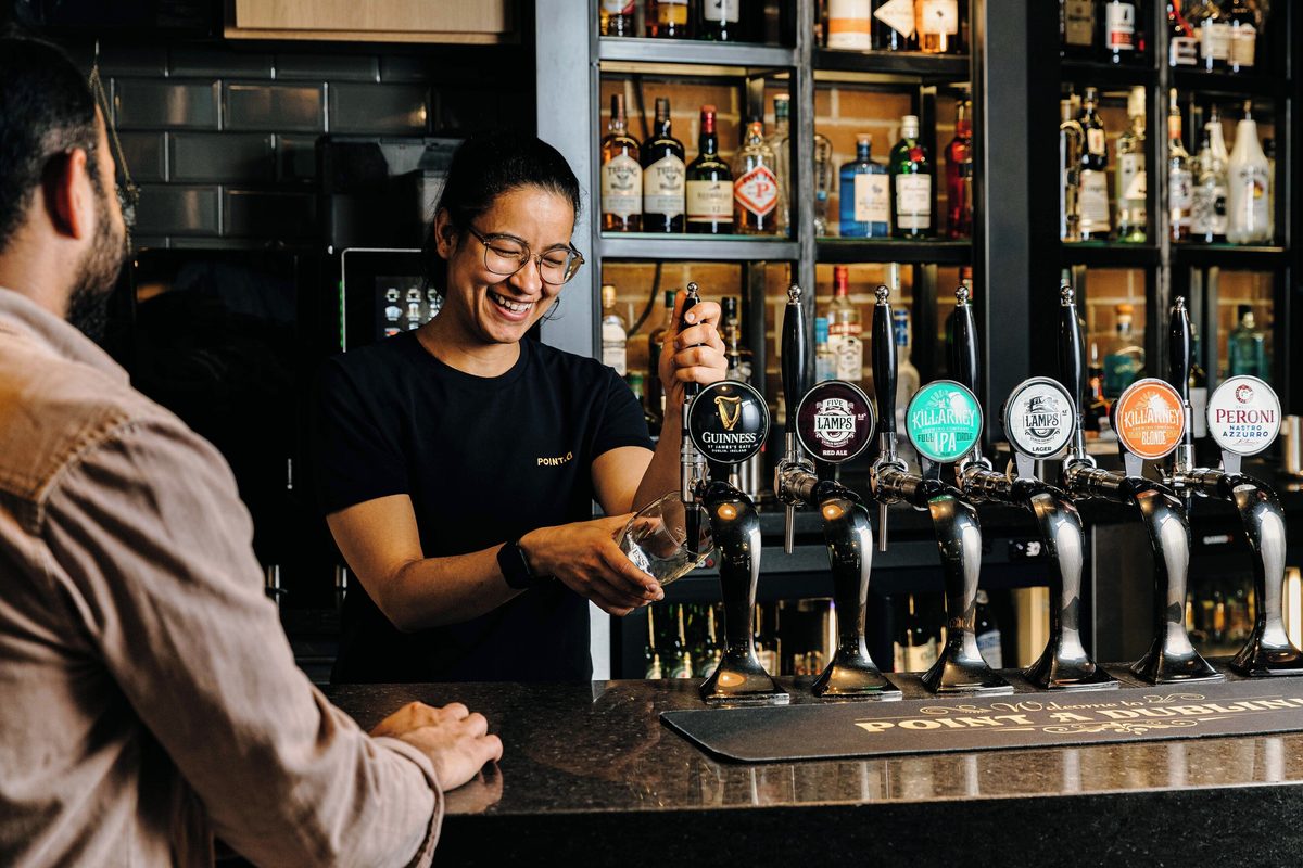 Point A Dublin bar with draught taps and evening service