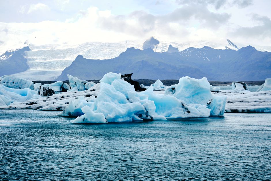 Breathtaking view of blue icebergs in Jökulsárlón Glacier Lagoon, Iceland.